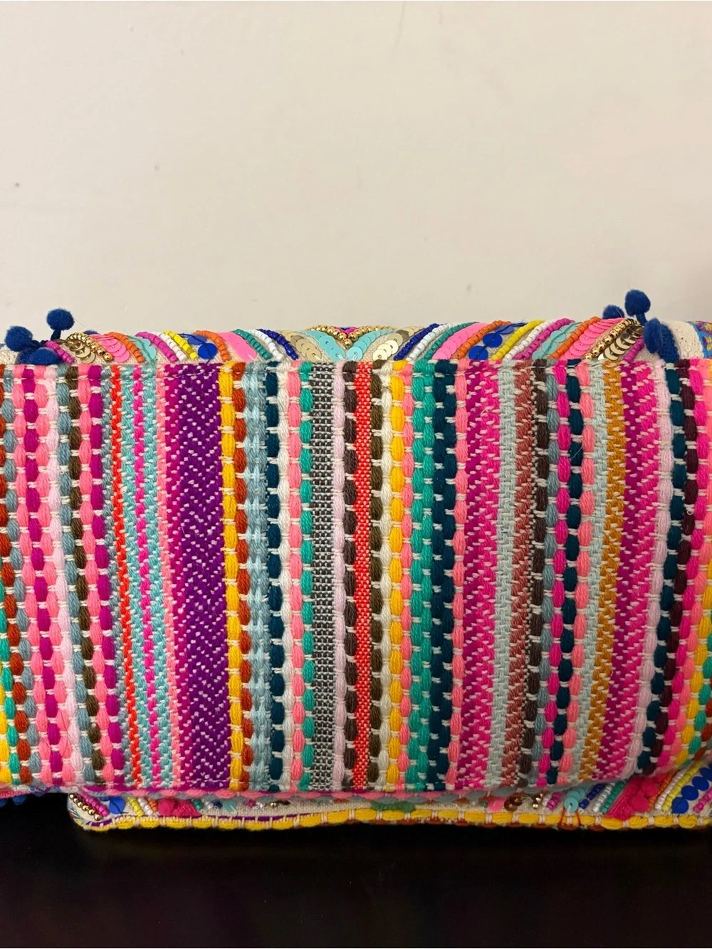 Handcrafted Multicolor Boho Tassel Tote - Pink & Blue Accents